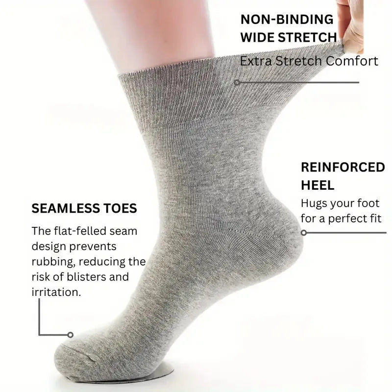 1/7 Pairs Men's Non-Binding Diabetic Socks Soft Breathable Loose Fit For Swollen Feet & Elderly Plus Size 39-48