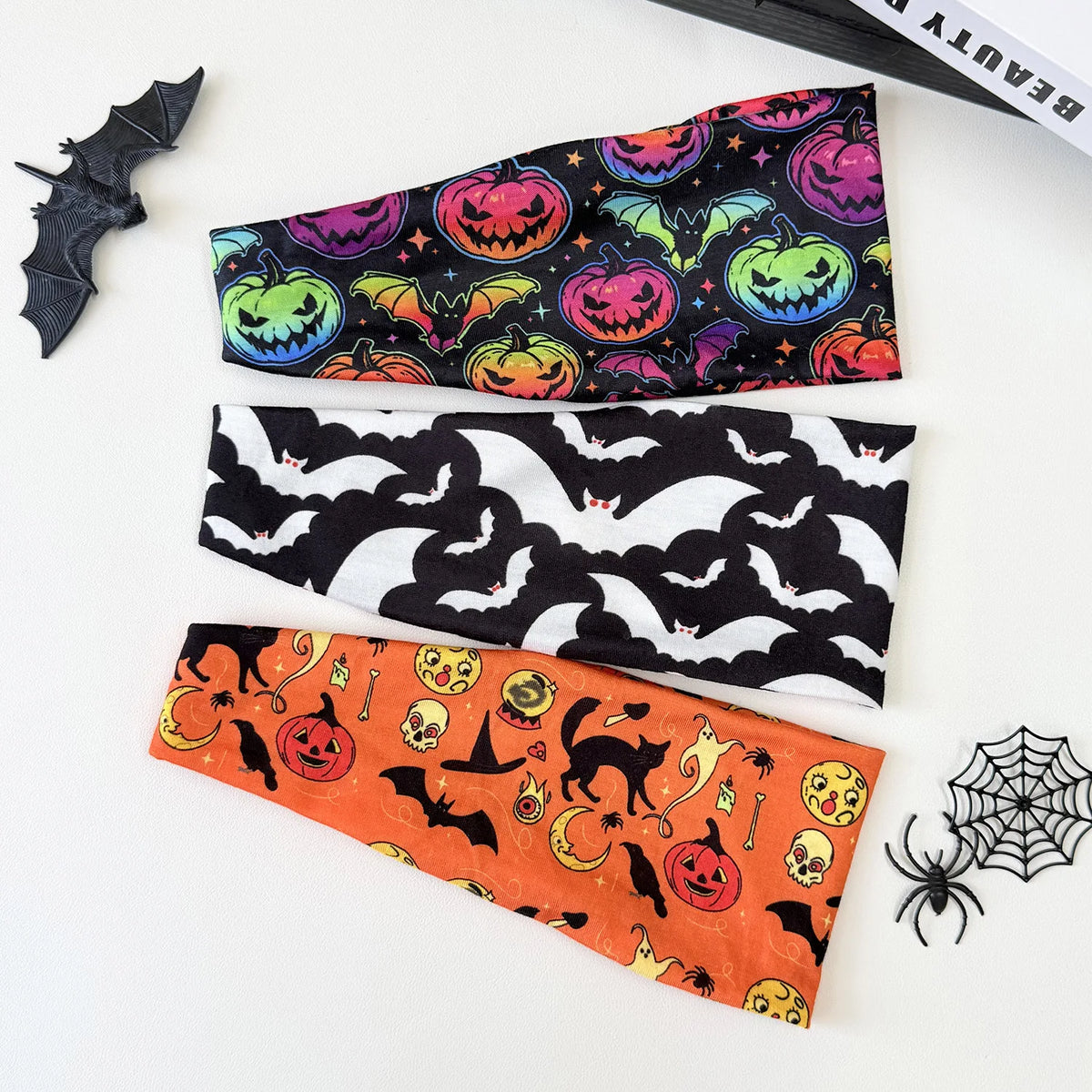Halloween Cosplay Costume Headband Skeleton Print Yoga Fitness Party Wide Hairband Stretchy Headwrap Hair Accessory Headwear