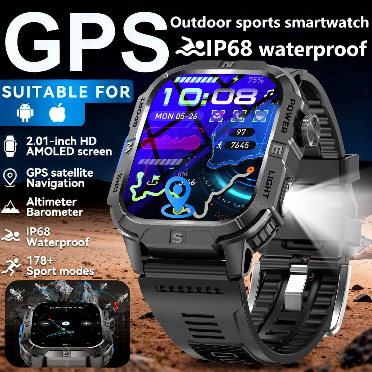 2026 Outdoor New 540mAh Battery T-Rex 3 Military Grade Smart Watch Men IP69K Waterproof GPS HD Bluetooth Call 100+Sports Watch