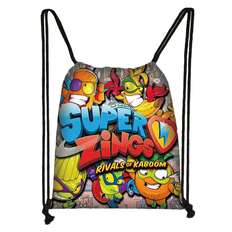 Cartoon Super Zings Drawstring Bag Boys Girls Casual Backpack Youth Lightweight Super Zings Printing Bags Storage Bag Gift