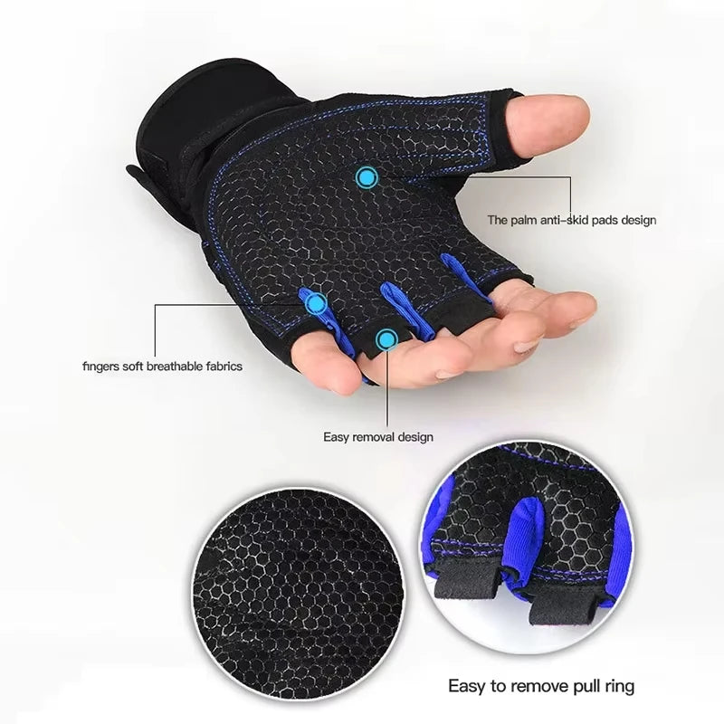 1Pair Gym Gloves for Men Women Fitness Weight Lifting Wristband Gloves Training Sports Exercise Cycling Glove Shockproof
