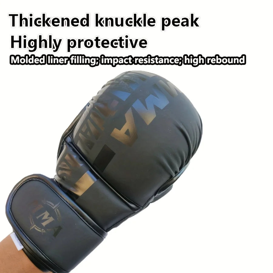 Professional MMA Boxing Gloves for Men & Women - Half-Finger Thick Durable Design with Adjustable Wrist Straps for UFC Training