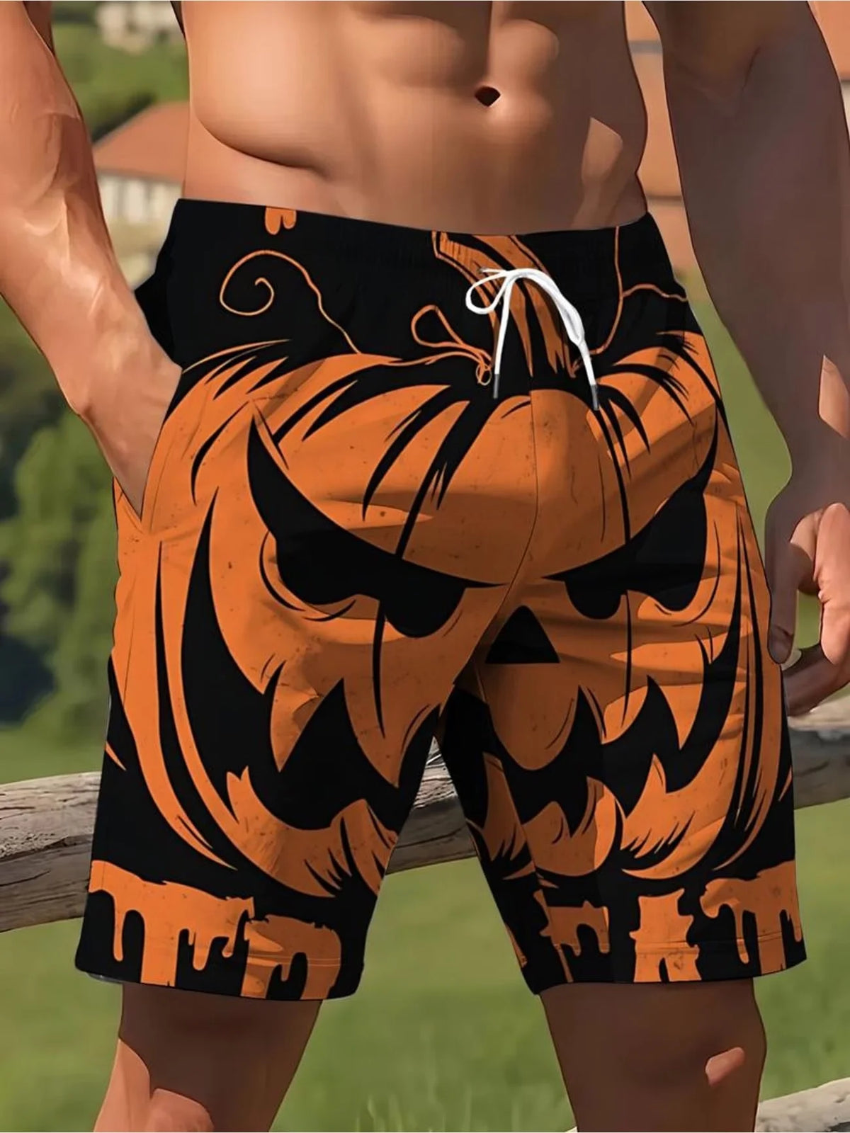 Summer Men's Women's Quick-Drying Beach Shorts Halloween Pumpkin Printed Shorts Beach Swimming Party and Outdoor Sport Shorts