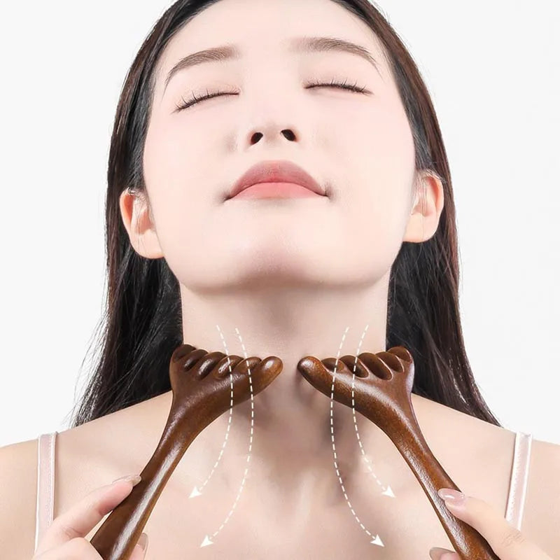 Wooden Meridian Massage Comb Promote Blood Circulation Body Anti-static 6-Claw Head Massager BGua Sha Tool AMS05