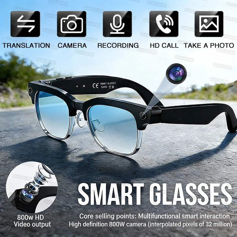2026 New 8MP Ultra-Wide HD Camera Smart Glasses Video Record 4GB AI Photo Recognition BT Call Translation Voice Smart Glasses