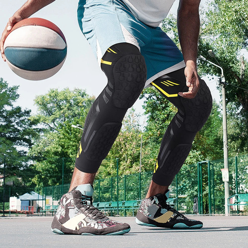 Anti-collision Padded Knee Compression Brace Long Leg Sleeves for Sports Basketball, Football, Volleyball,Knee Pads Shin Support