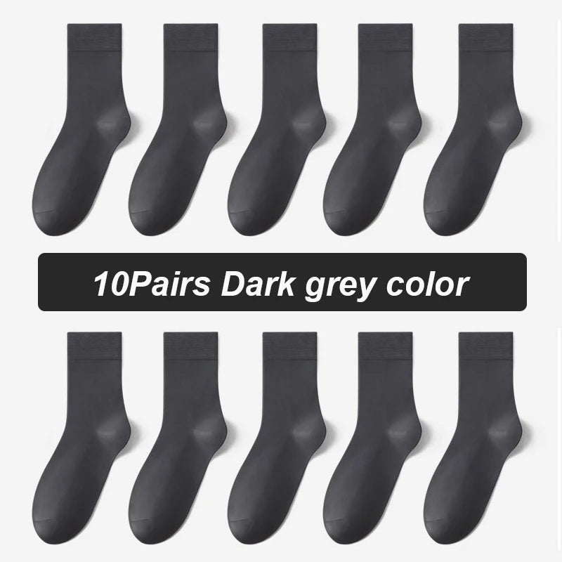 10Pairs Bamboo Fiber Socks Men Casual Black Business Breatheable Anti-Bacterial Comfortable High Quality Sock Male Size EU38-45