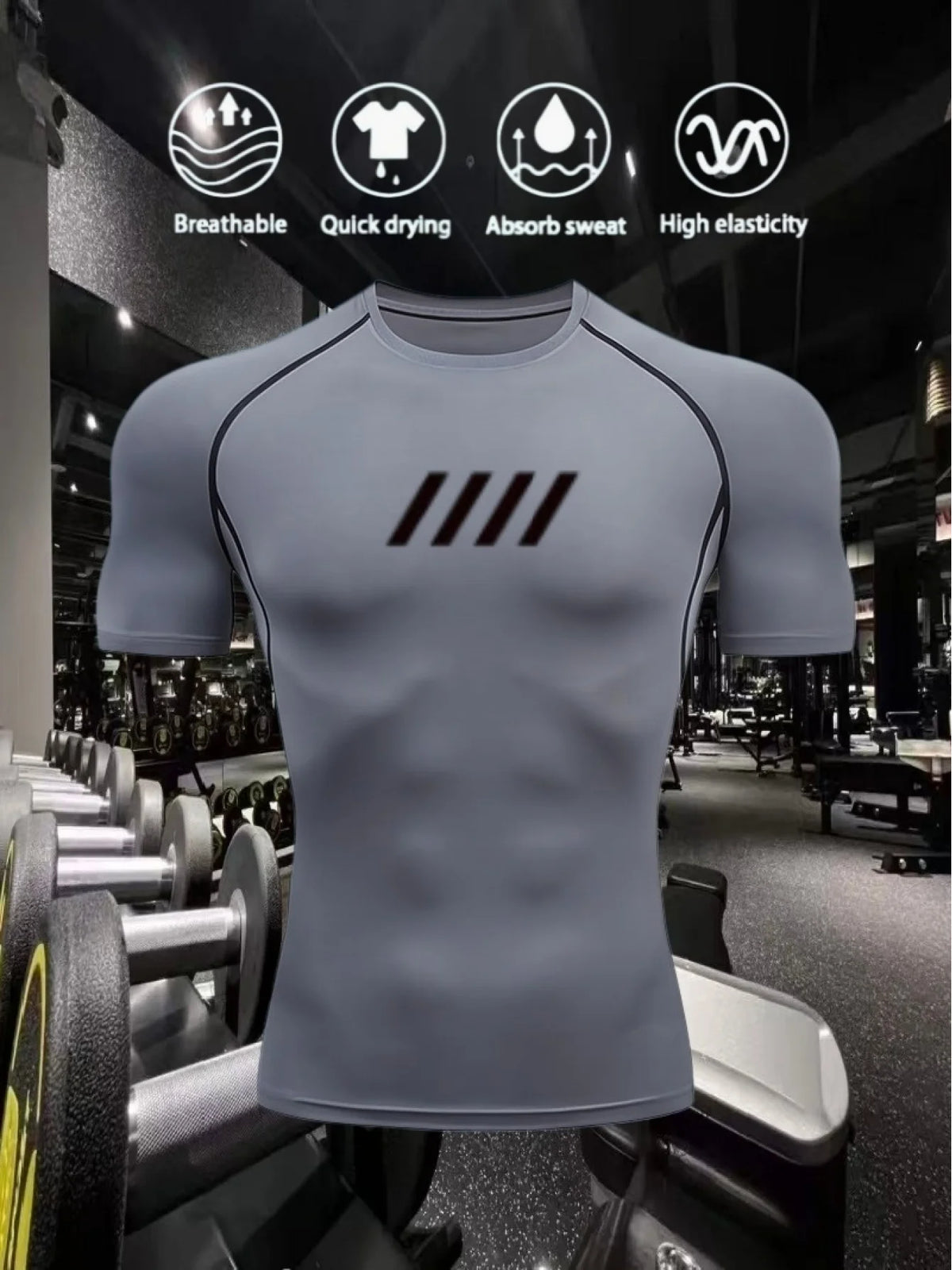 Men's Compact Lightweight Fitness Sport Shirt Short Sleeve, 2D Print Design, Quick-Drying Running Fitness T-Shirt-J47