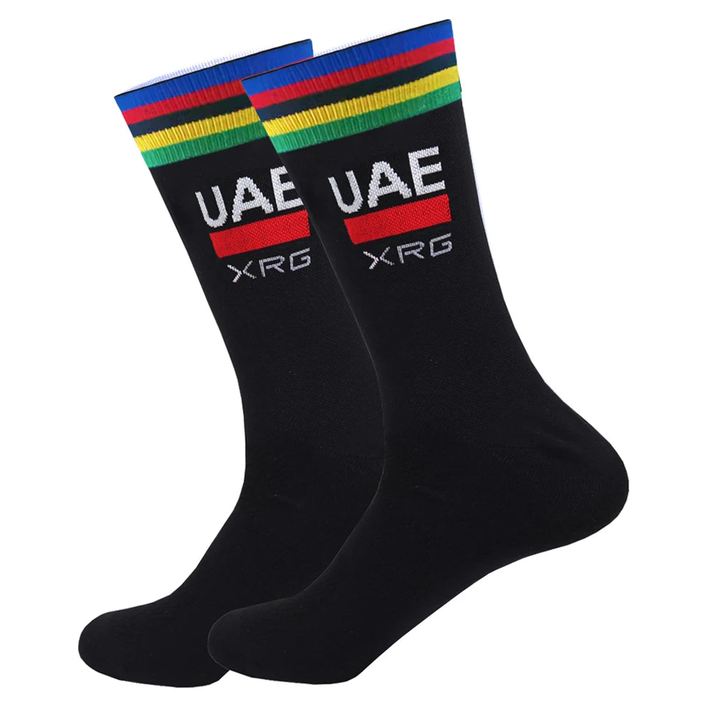 White TREKKING Cycling Socks Non Slip UAE Team Soccer Socks Cushioned Breathable Running Yoga Basketball Bike Sports Grip Socks