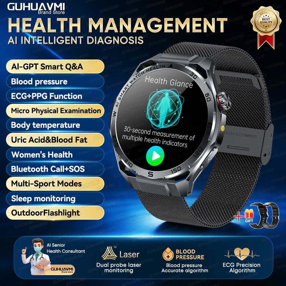 Newly Accurate Micro Physical Examination Health Smart Watch ECG Blood Fat/Pressure Heart Rate Call Sports Watch For iOS Android