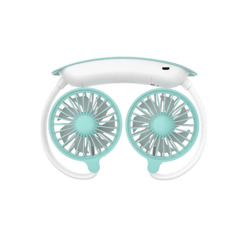 1PC Neck Cooling Fan USB Rechargeable Mini Portable Outdoor Folding Neck Dual Ceiling Fan 3-speed Adjustable For Indoor Outdoor