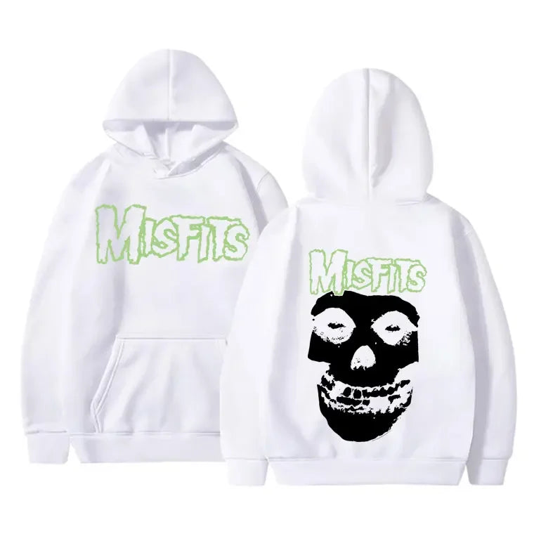 2025 Horror Punk Misfits Skull Graphic Print Hoodie Men Gothic Vintage Loose Fleece Cotton Hooded Sweatshirt Rock Style Pullover