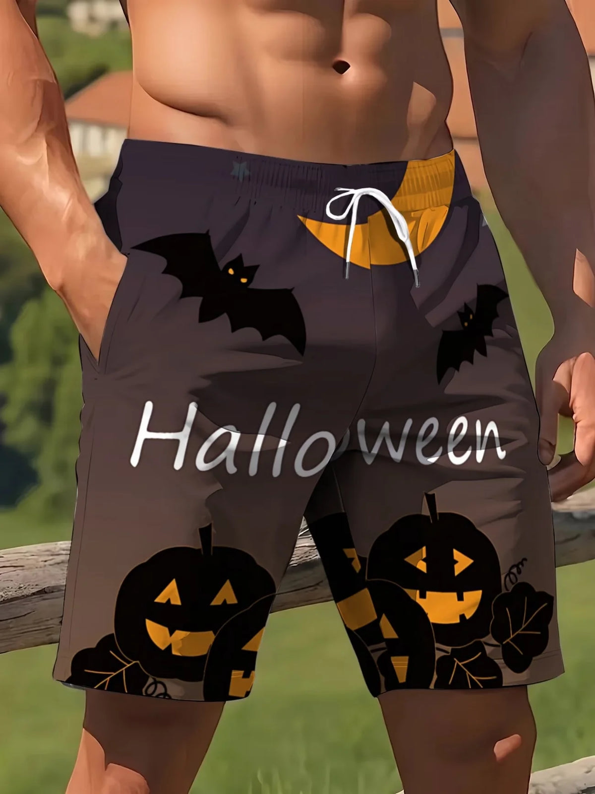 Summer Men's Women's Quick-Drying Beach Shorts Halloween Pumpkin Printed Shorts Beach Swimming Party and Outdoor Sport Shorts