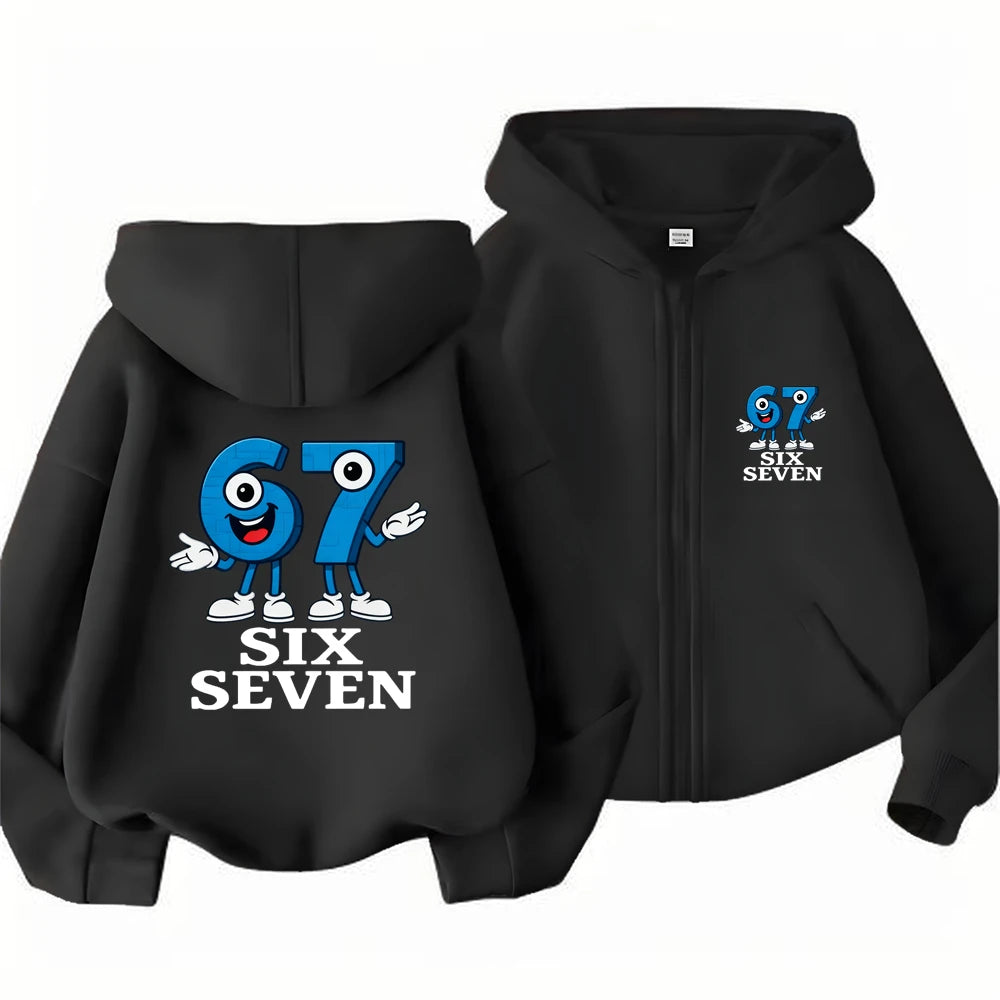 Children Hoodie Zip Up Cardigan Tops SIX SEVEN Girl Pink Boy Black Coat Hoodies Kid 3-12 Year Zipper Sweatshirts Autumn