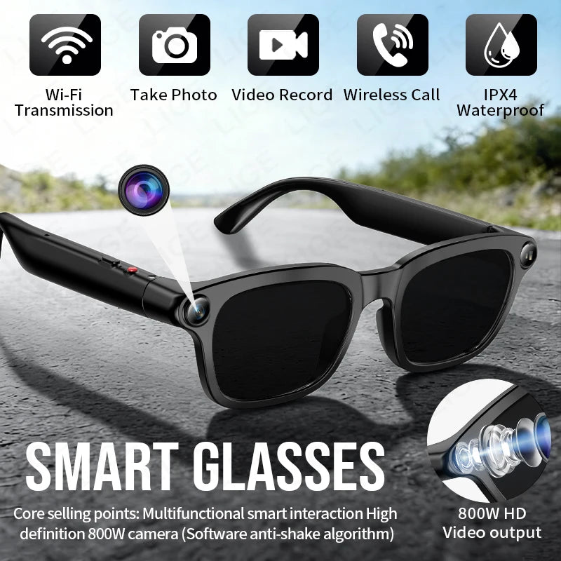 LIGE Smart Glasses HD Photo Video OpenAI Record Translation Touch Photochromic Lenses Bluetooth Call Music Multifunction Glasses