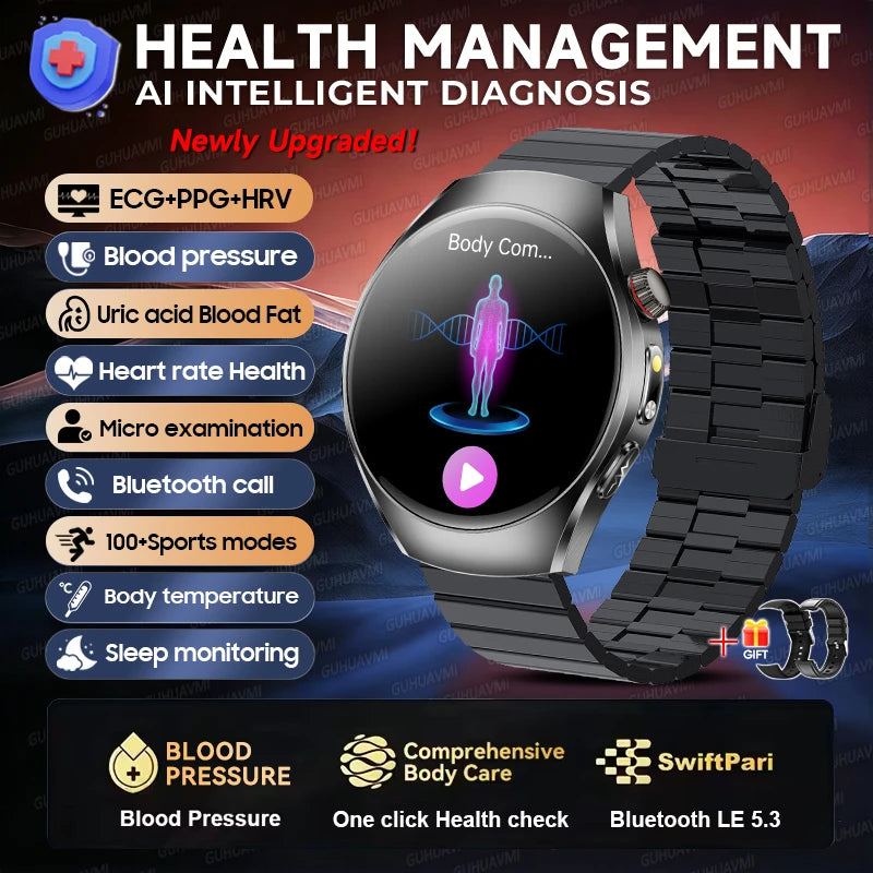 GUHUAVMI 2026Upgrade AI Diagnosis Care Smart Watch 1.47-Inch AMOLED ECG+PPG Blood Pressure Blood Lipid Smartwatchs For Men Women