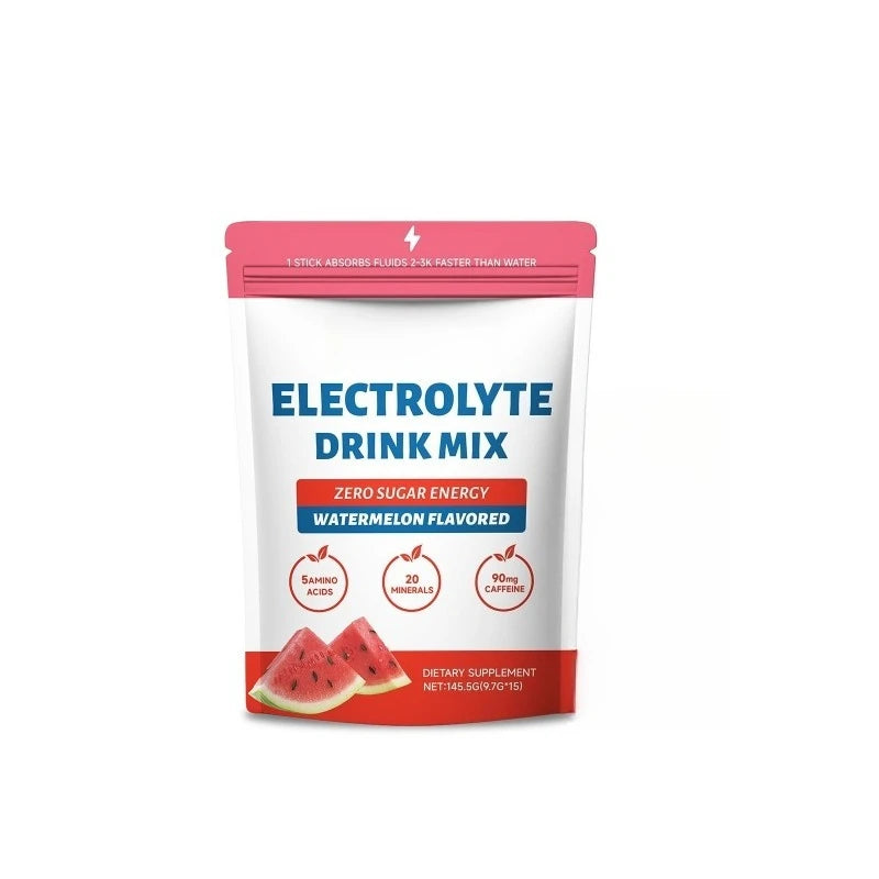 Zero Sugar Watermelon Electrolyte Powder with 90mg Caffeine Amino Acids Minerals Vitamins Provide Energy Replenishment 15 Sticks
