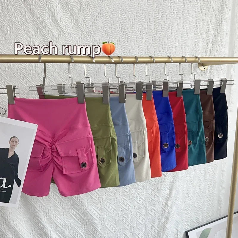 Nude High Waist Peach Butt Sport With Pocket Yoga Shorts Leggings Quick Drying Gym Training Cycling Outdoor sports Shorts