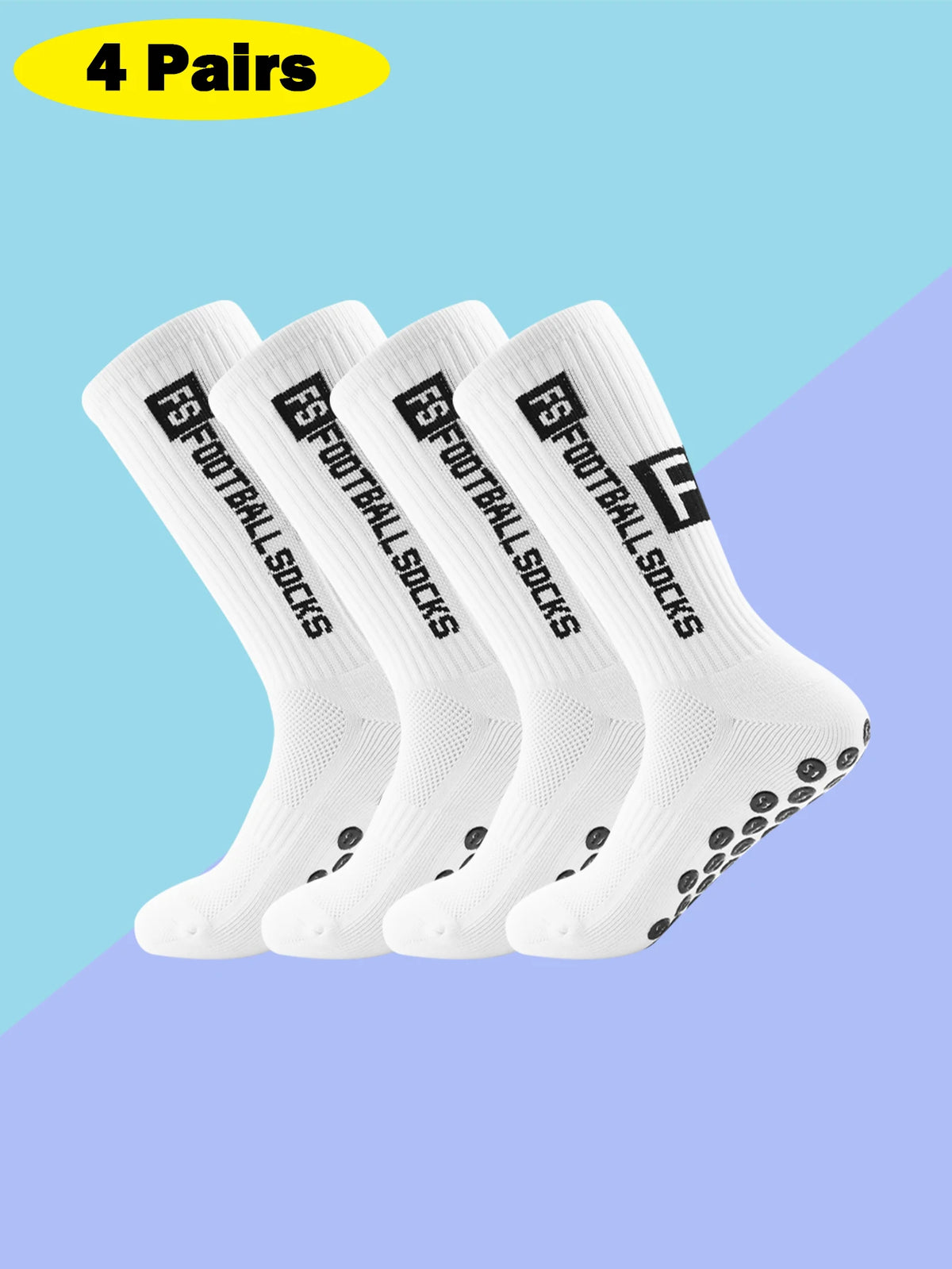 4 pairs of new FS mid tube glued football socks for sports training and competition, non slip and breathable socks