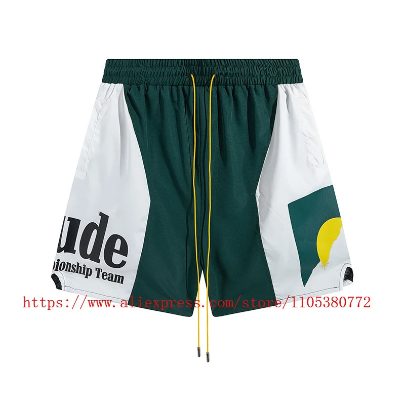 2026 Latest Style Men's Rhude Print Casual Shorts Loose Fit Nylon Drawstring High Quality Beach Sports Shorts Quick Delivery