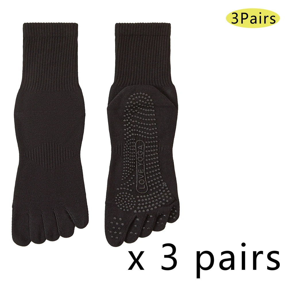 1/3 Pairs Men's 5-Toe Yoga Socks in Cotton Non-Slip Silicone Grip Sweat-Absorbent Pilates Socks for Gym Fitness Indoor Training