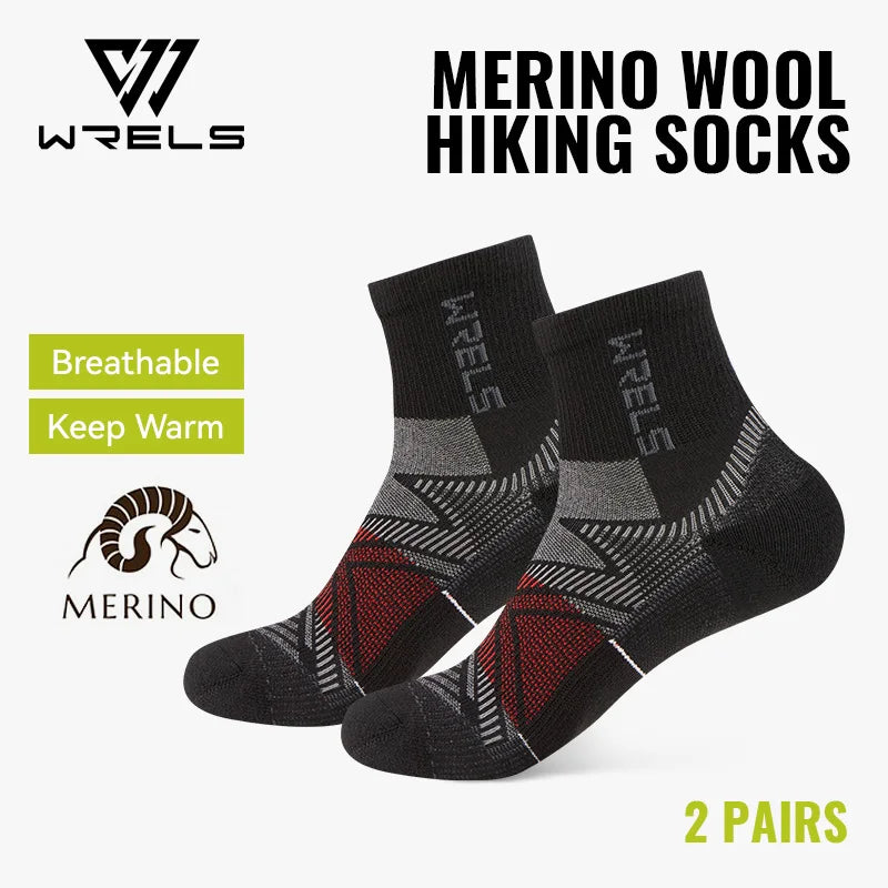 WRELS 1/2/3Pairs Merino Wool Socks Hiking Running Socks Breathable Cushion Sweat Wicking Warm Thermal Compression Wool Socks