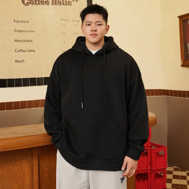 Men's 100% Cotton Hoodies Plus Size 110KG-185KG Pullover Loose Sweatshirt Comfortable Casual Black Tops Male Clothing 1XL-7XL