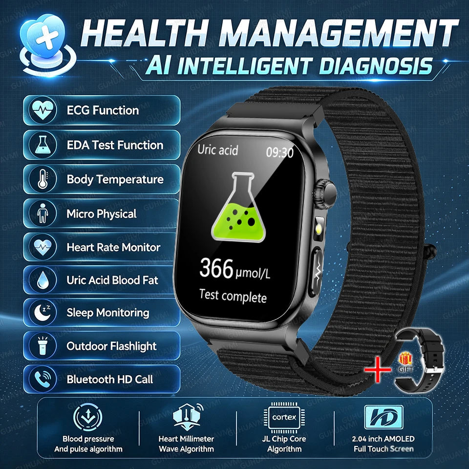 2026 New Hospital Level Health Smart Watch Body Fat ECG Blood oxygen BP Health AMOLED Screen HD Call Sport Smart Watches For Man