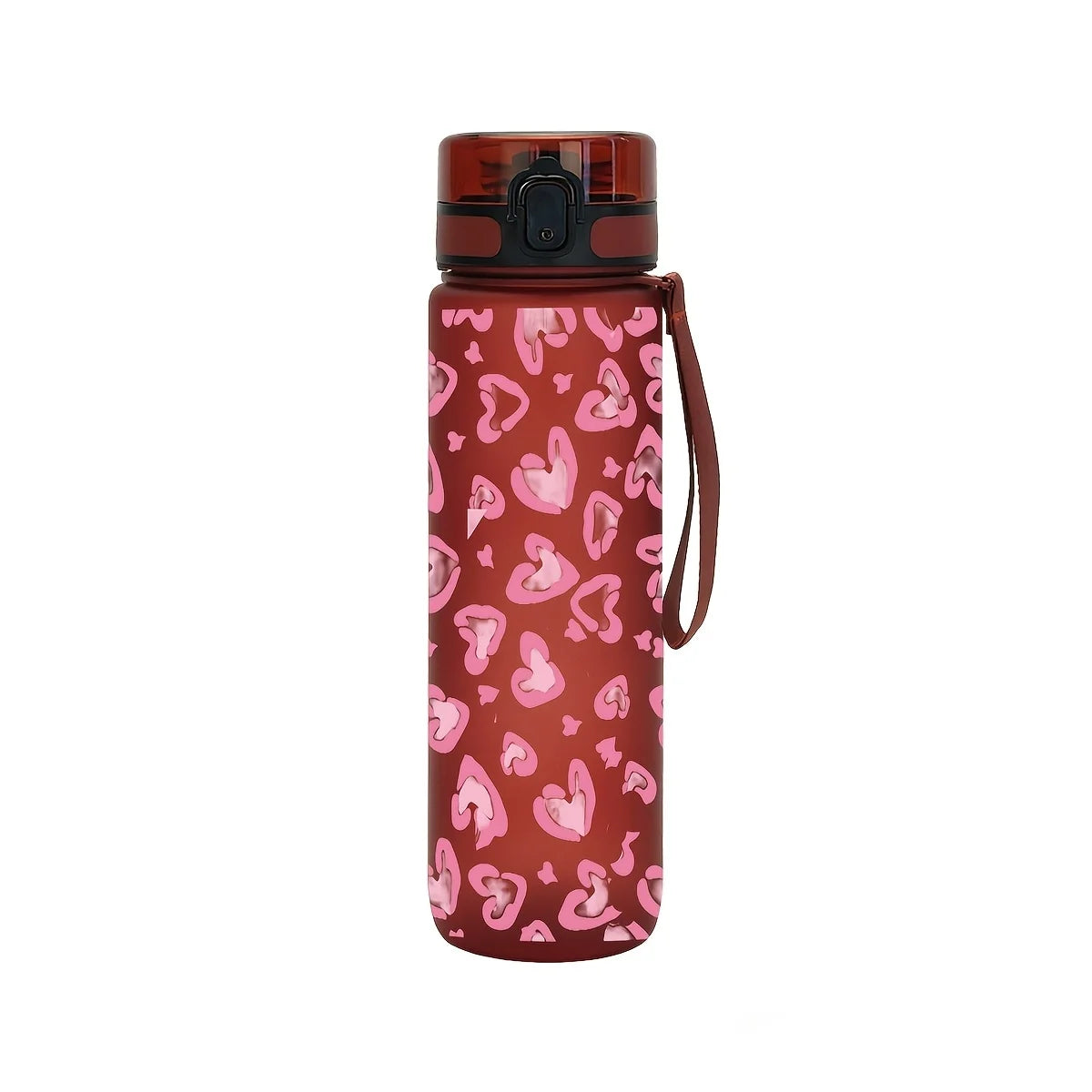 1Pc 750ml Heart Print Water Bottle, Leakproof Flip Top Sports Bottle with Lanyard, Portable Travel Gym Drinking Cup for Women Gi