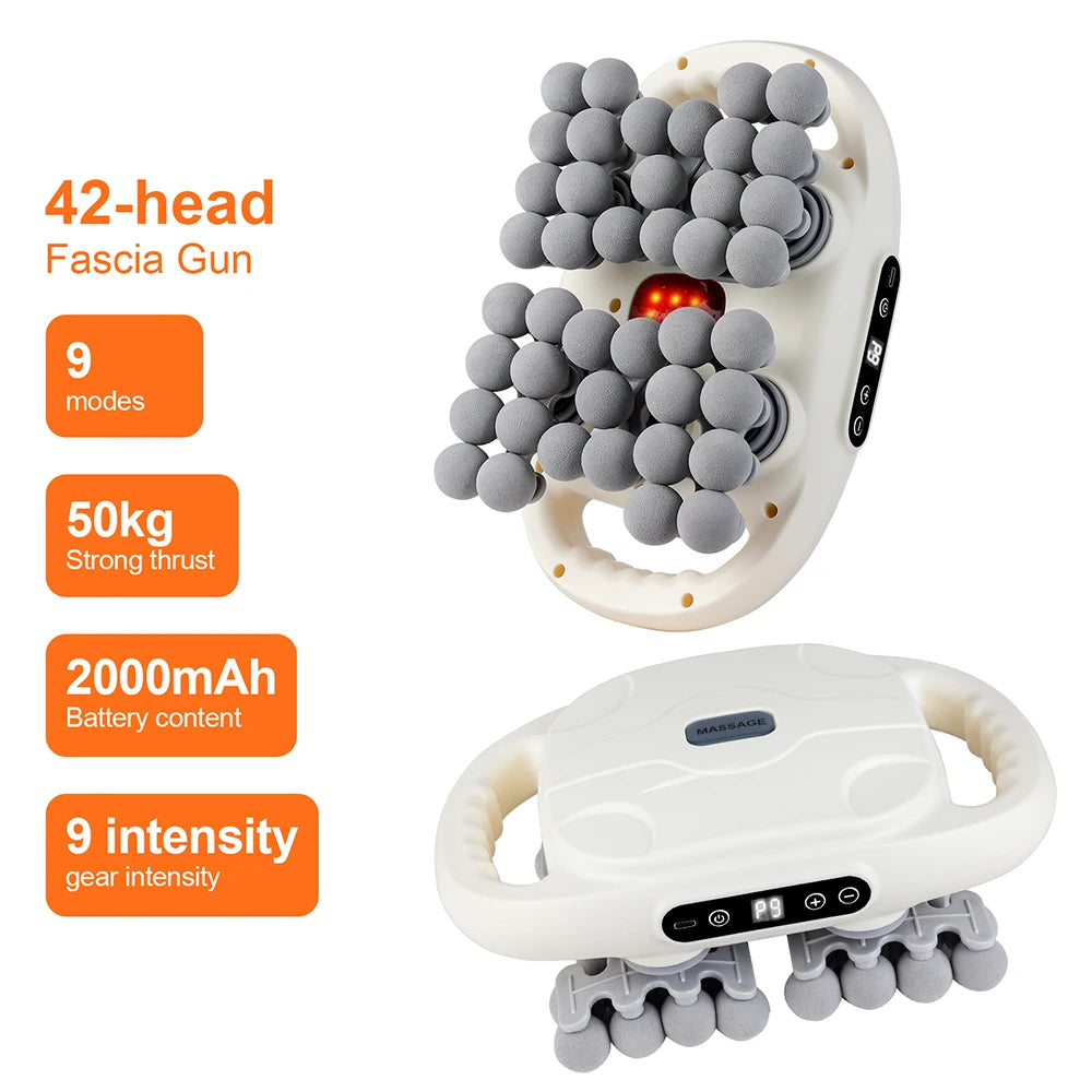 Fascia Gun 42-heads Deep High Frequency Vibration 42mm Wireless Waist and Back Massager Body Relaxation Shoulder Calf Massager