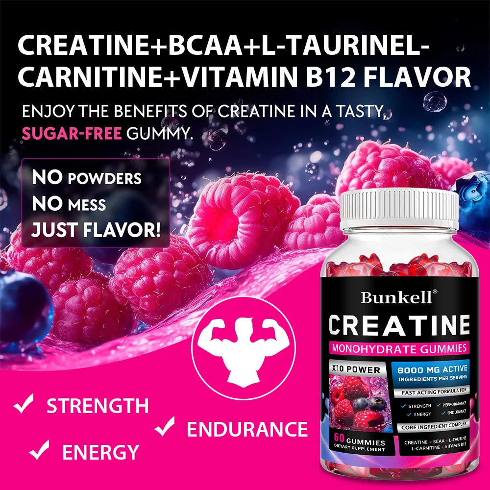 Creatine Monohydrate Gummies - 8000 Mg, Pre/post Workout, Fitness, Strength, Muscle Building Provide Energy Supplements
