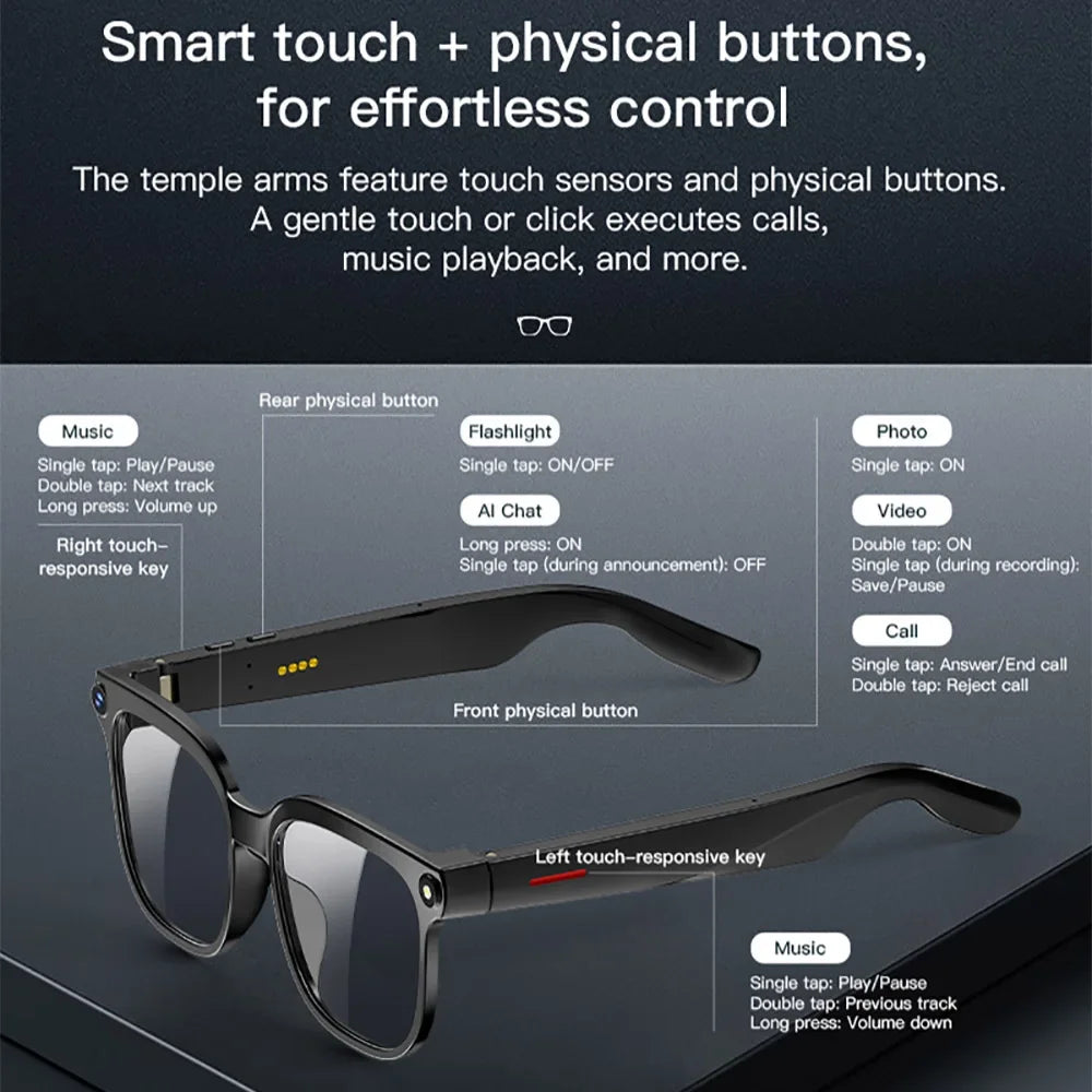 8MP HD Camera Smart Glasses AI Translation VR Bluetooth Call Lenses WiFi Transfer 1080P Video Recording Sunglasses for Man 2026