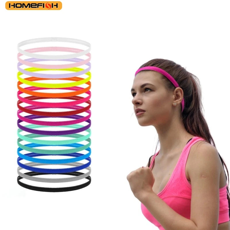 HOMEFISH 2PCS Elastic Silicone Sport Headband, Anti‑Slip Lightweight Hairband for Men Women Fitness Gym Cycling Outdoor Sports