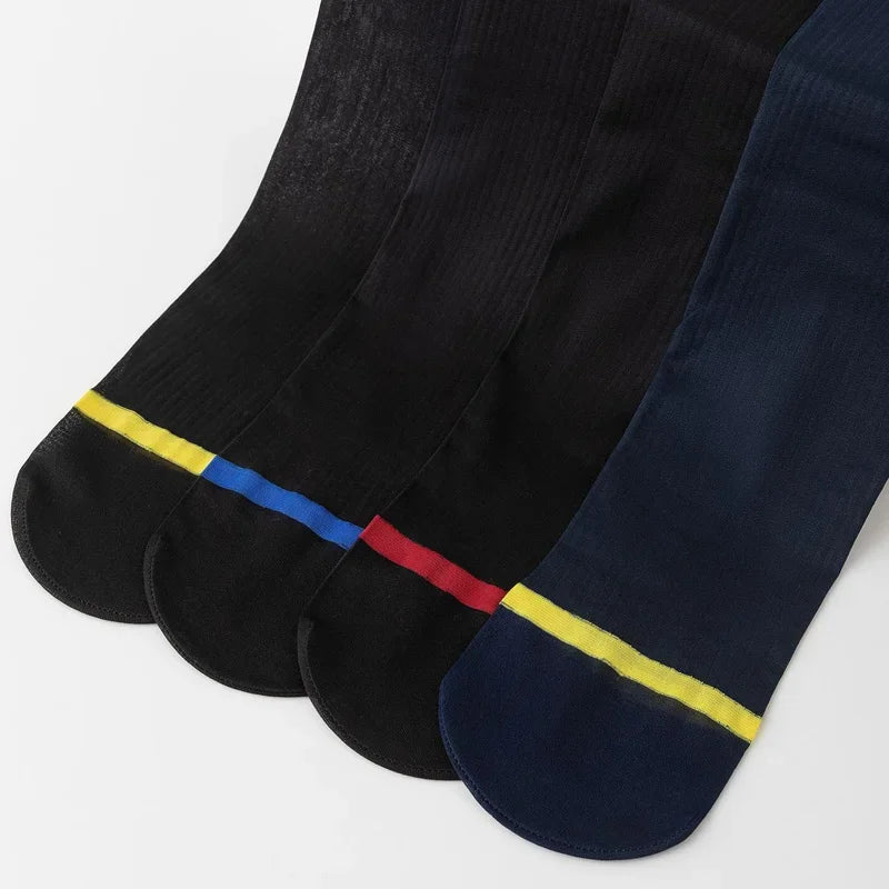 7 Pairs Man Short Silk Socks Thin Nylon Sweat-Absorbing Breathable Business Striped Soft Elastic Party Dress Casual Socks Summer