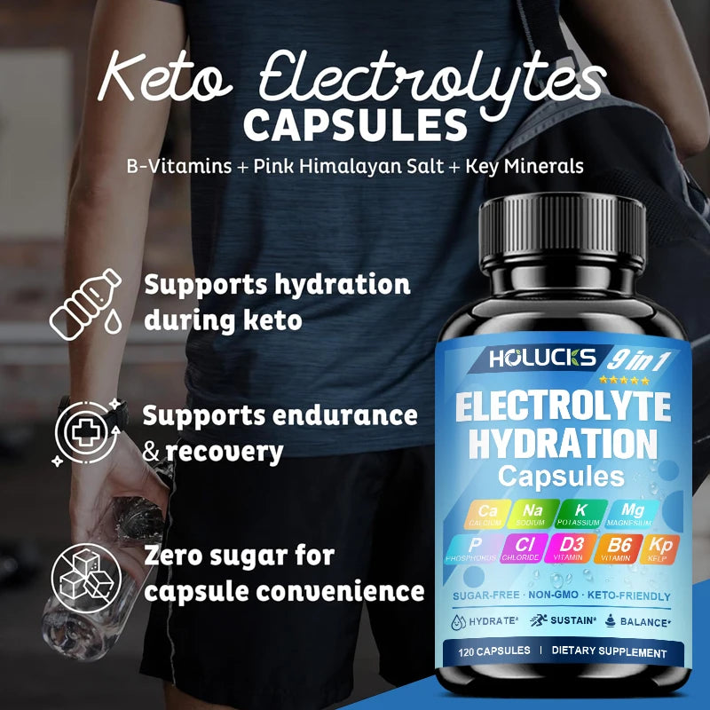 Electrolyte Hydration Capsules, Workout Recovery & Muscle Support, Energy Production, for Fluid Balance