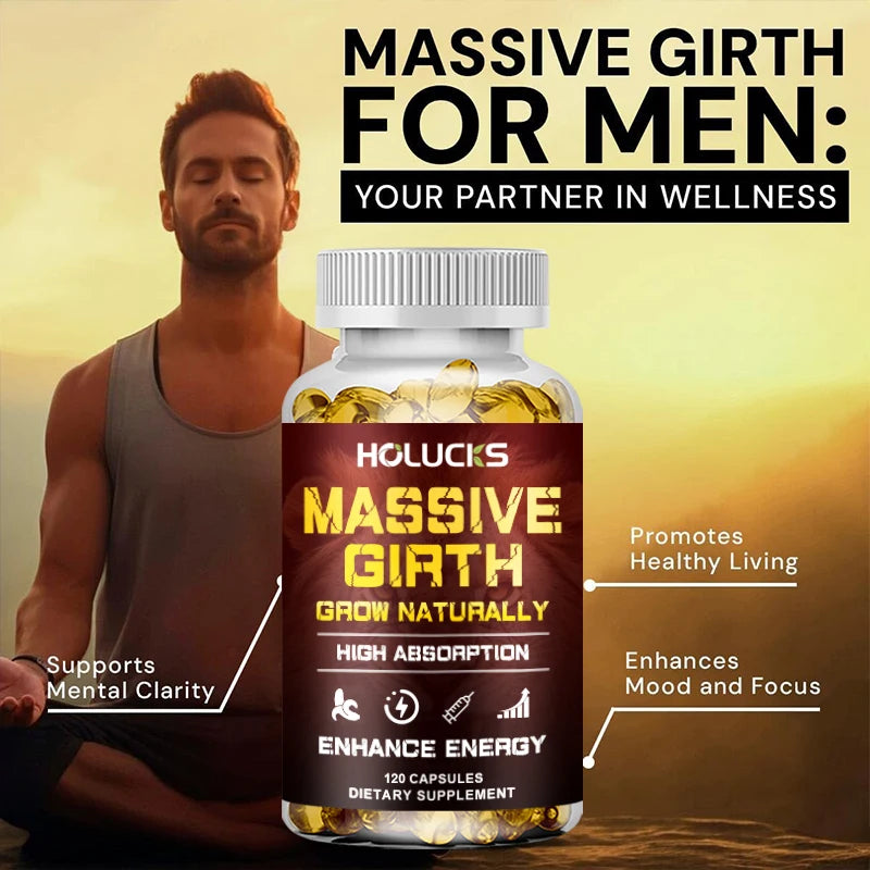 Massive Girth Capsules for Men, Testosterone Booster, Hormone Support, Muscle Growth & Strength, Size Enhancement Supplement