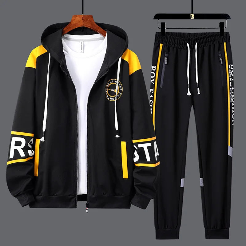 Men's High-End Fashion Zipper Cardigan And Pants Two-Piece Set Casual Sportswear Spring Autumn Printed Commuting Outfit