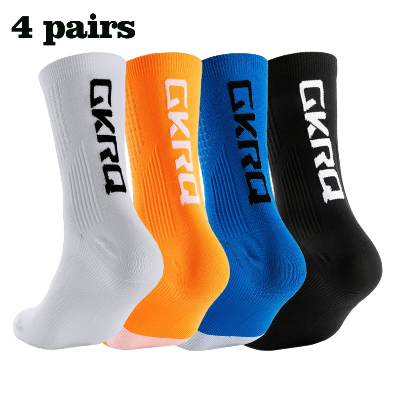 GKRQ 4pairs 2023 New Cycling Socks Bike Nurse Compression Road Bike Running Mtb Knee-high White Sports Funny Brand Black