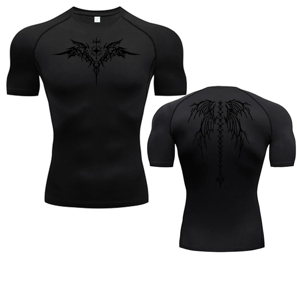 Anime Print Compression Shirt Mens Running T-Shirt Quick-Drying Fitness Sportswear Gym Sports Short Sleeve Breathable Tops