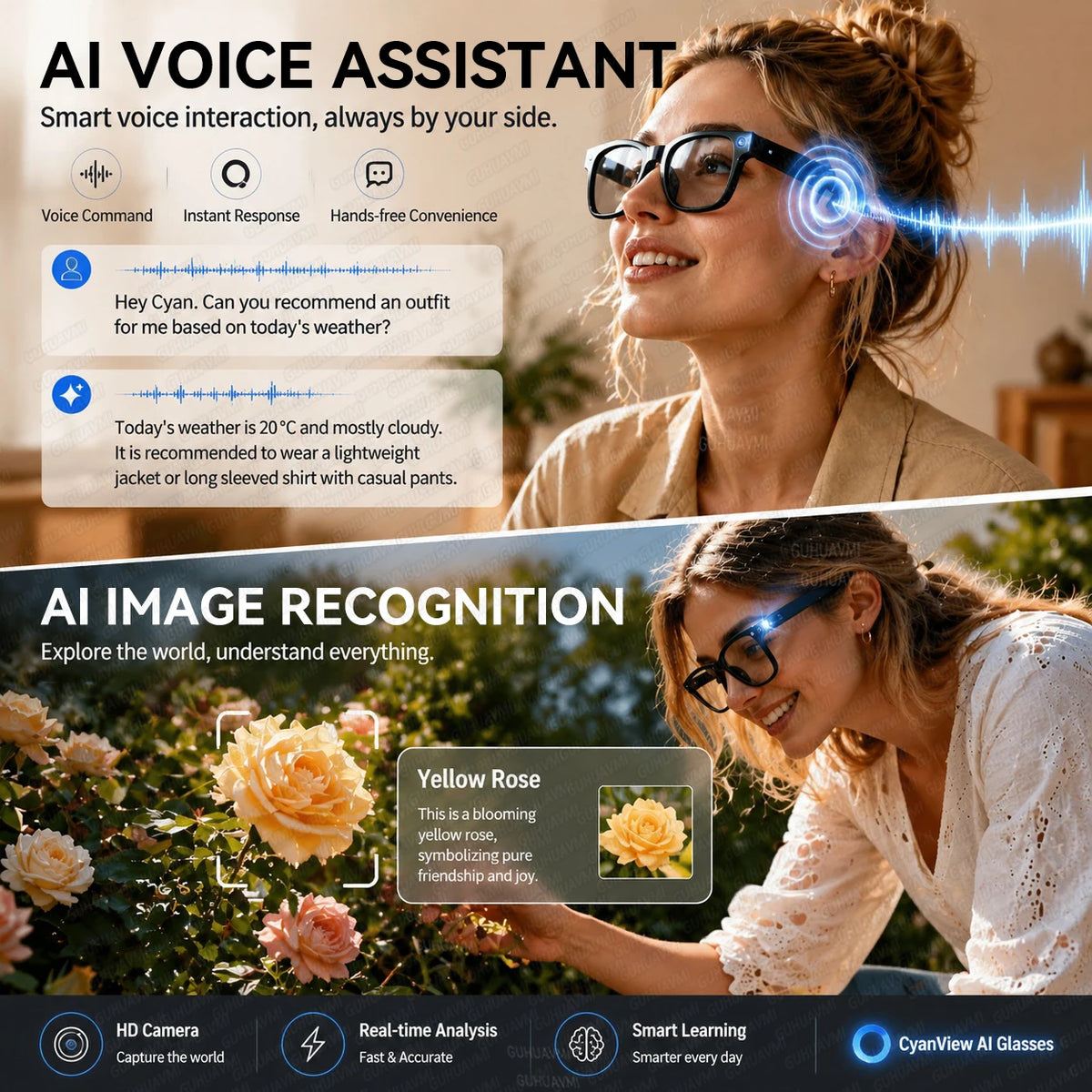 2026 AI Smart Glasses 13MP POV Camera Real-Time Translation, Live Streaming, Voice Assistant, Open-Ear Audio for Business Travel