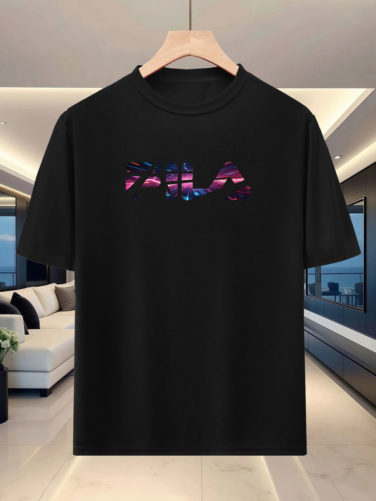 New men's running T-shirt - Spring/Summer lightweight top - Cool letter print - Breathable and casual sports T-shirt