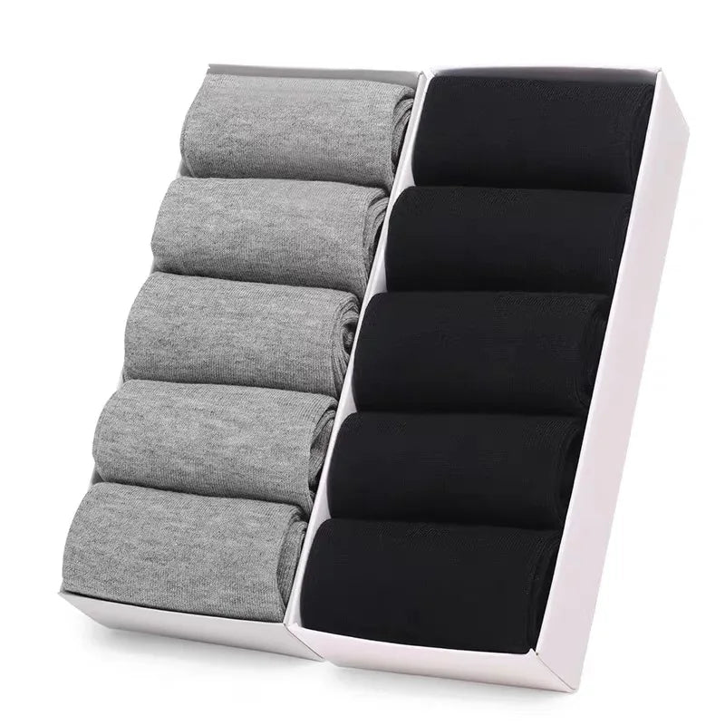 10Pairs/Lot Black Grey Men's Socks Business Solid Color Casual Simple Socks Deodorant Breathable Cotton Sports Mid-calf Socks