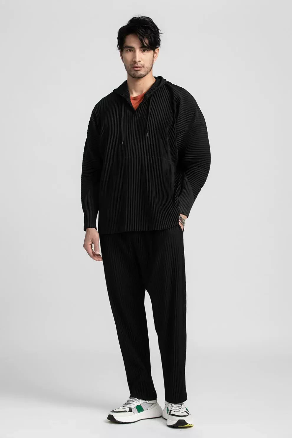 Pleats Pleated Hoodies For Men Black Hoodie 2025 Solid Color Coat Breathable Loose Drawstring Casual Top Man Clothing