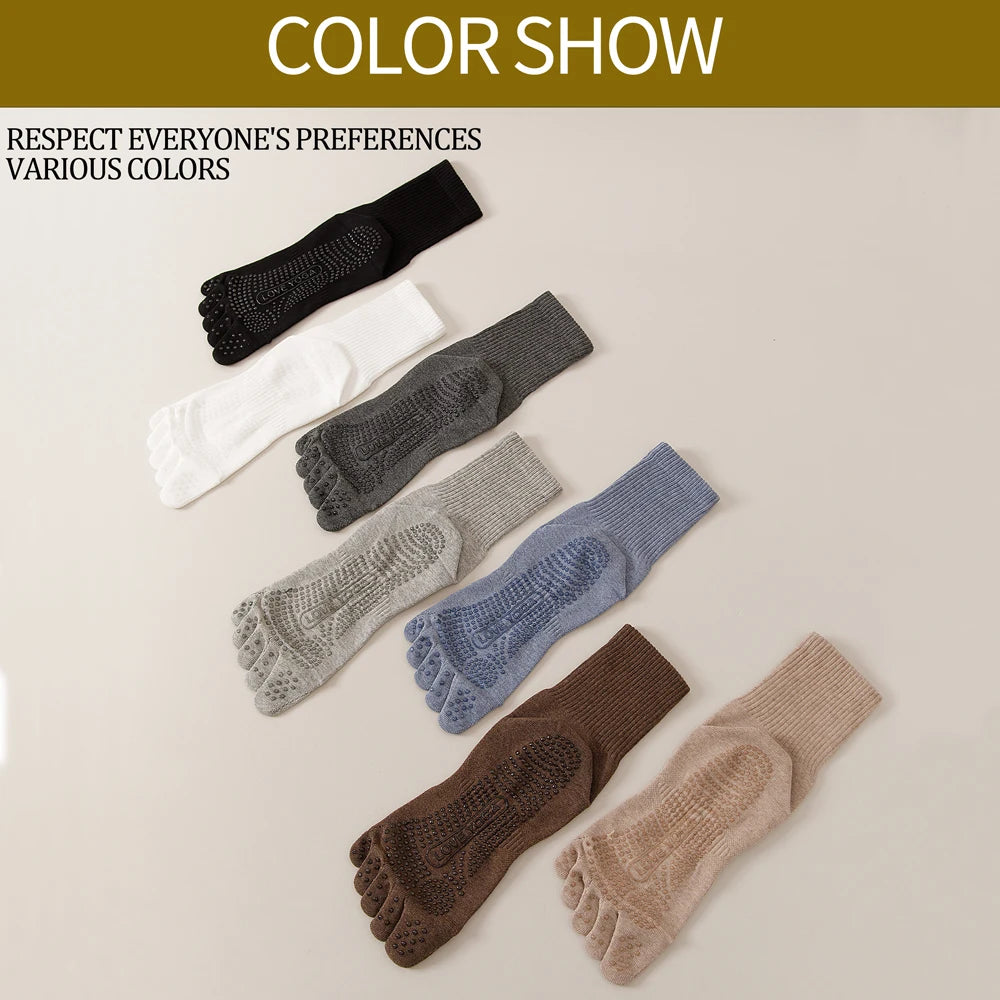 1/3 Pairs Men's 5-Toe Yoga Socks in Cotton Non-Slip Silicone Grip Sweat-Absorbent Pilates Socks for Gym Fitness Indoor Training