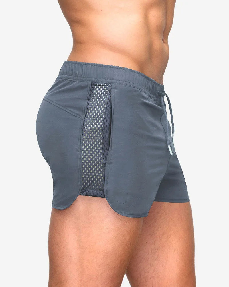 Mens Marathon Athletics Running Shorts Elastic Mesh Breathable Fitness Sportswear Short Pants Quick Drying Gym Workout Shorts