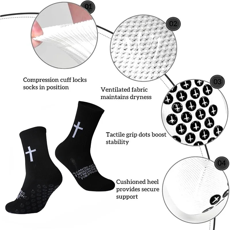 4 Pairs Christian Socks Prayer Socks Jesus Socks, Cross Grip Soccer Socks - Anti-Slip Grips Sports Sock with Bible