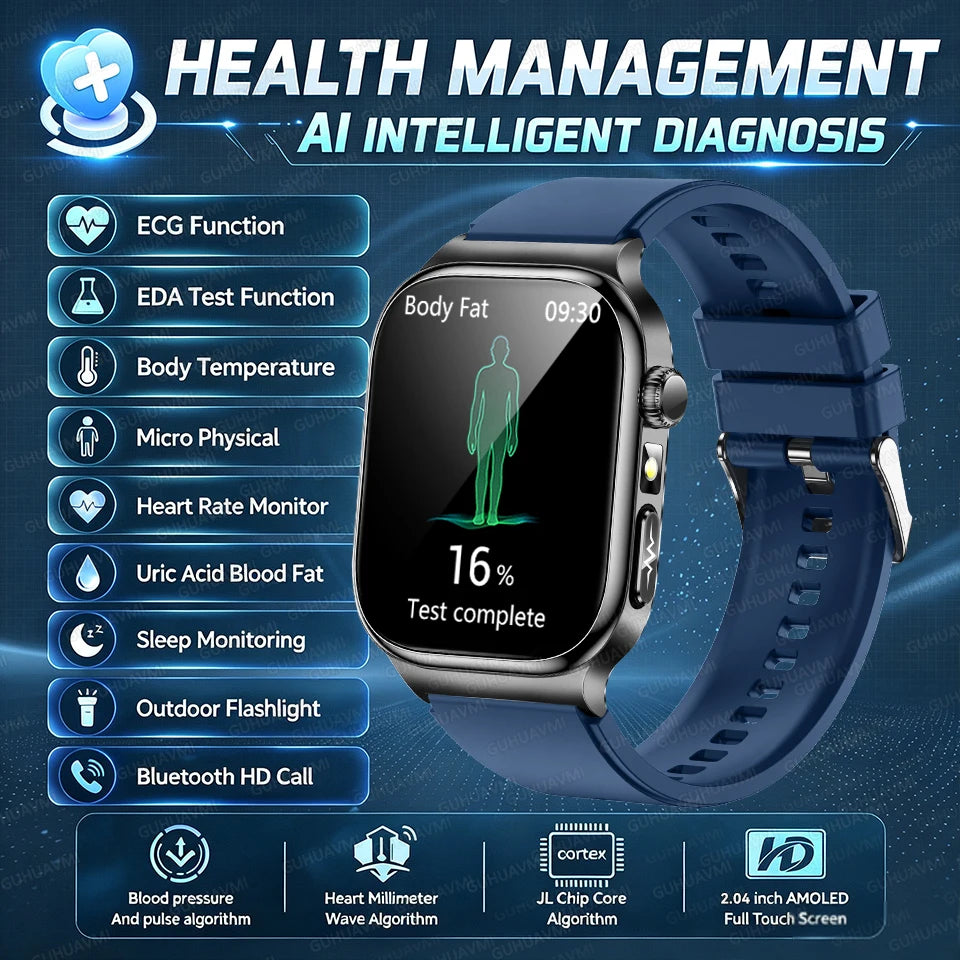 2026 New Hospital Level Health Smart Watch Body Fat ECG Blood oxygen BP Health AMOLED Screen HD Call Sport Smart Watches For Man