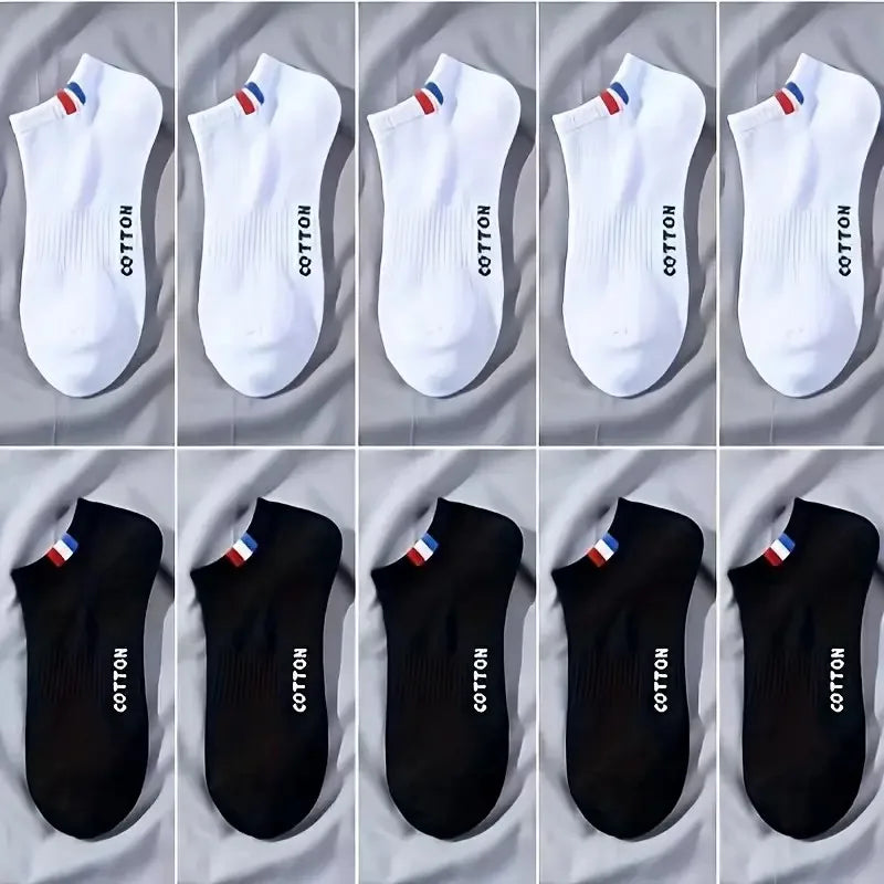 10/20/30 Pcs Men Breathable Low-Cut Athletic Socks Comfortable Moisture Wicking Polyester Spandex Blend for Sports & Casual Wear