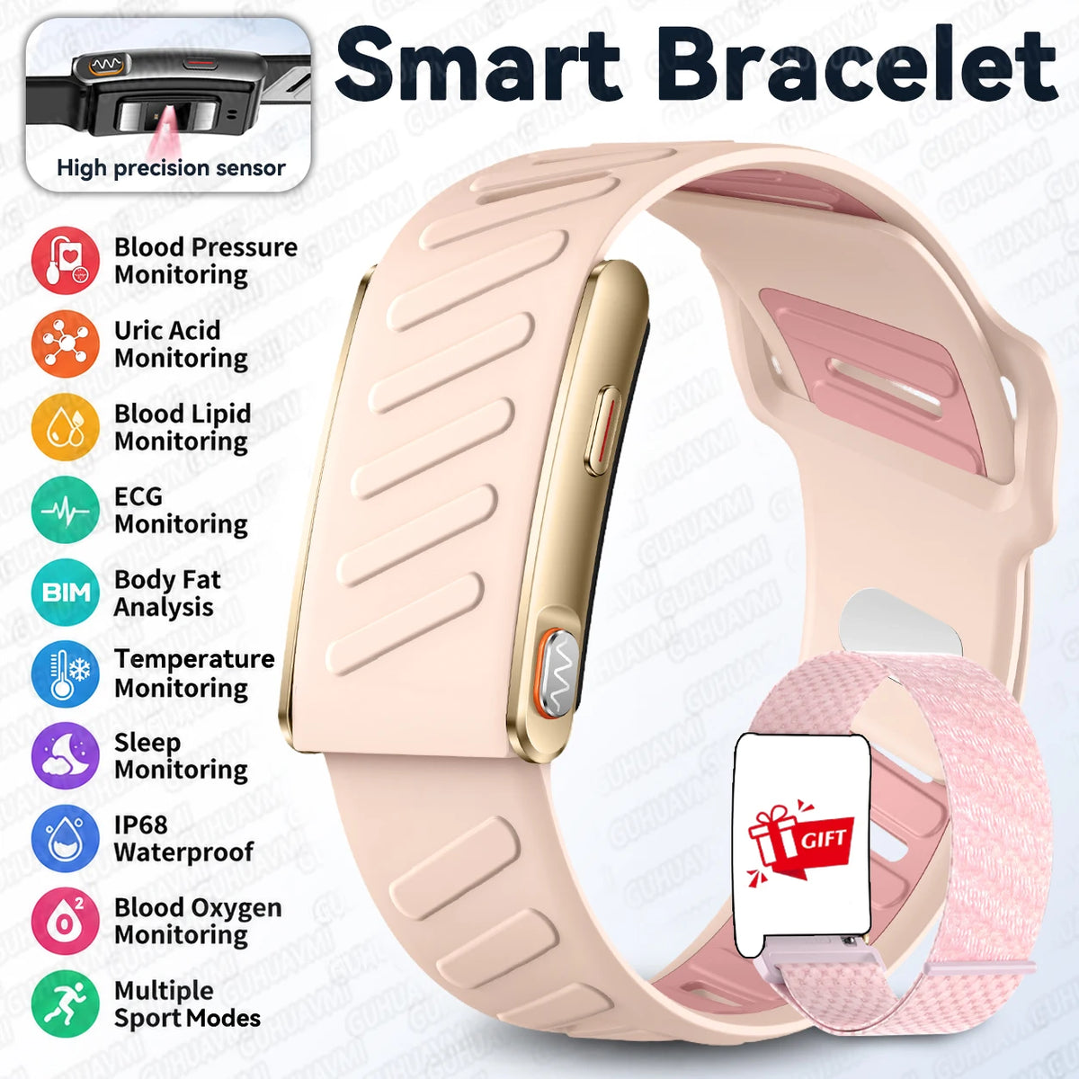 2026 Global Version Smart Wristband AI-Health Screenless Bracelet Blood Pressure ECG Uric Acid Waterproof Sports Fitness Tracker
