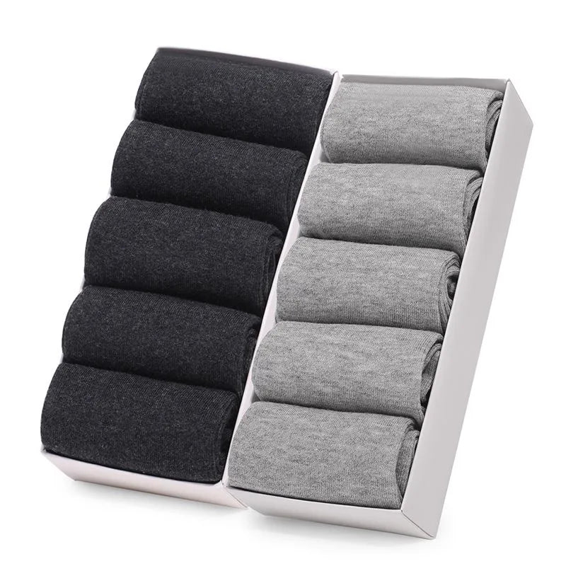 10Pairs/Lot Black Grey Men's Socks Business Solid Color Casual Simple Socks Deodorant Breathable Cotton Sports Mid-calf Socks